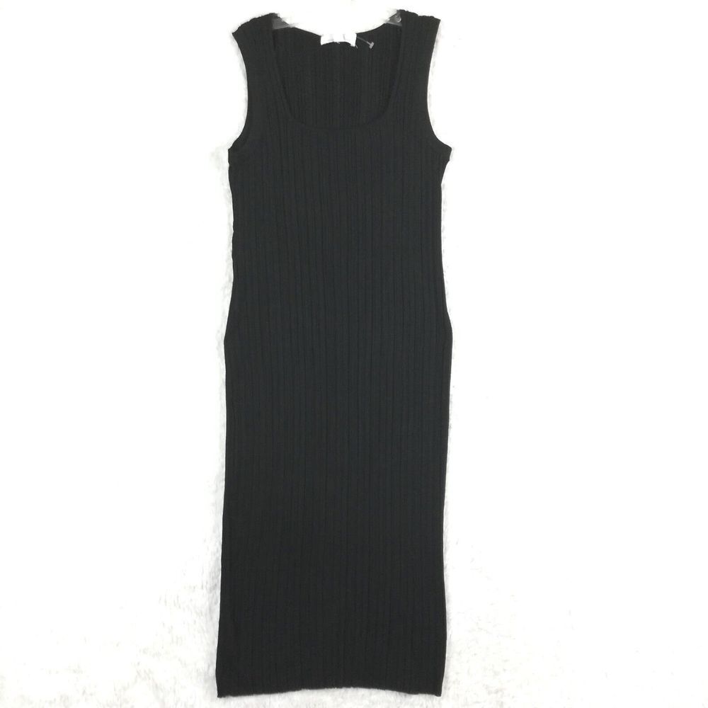 Magaschoni Womens Dress Sheath Midi Ribbed Knit Black Sleeveless Stretch M New